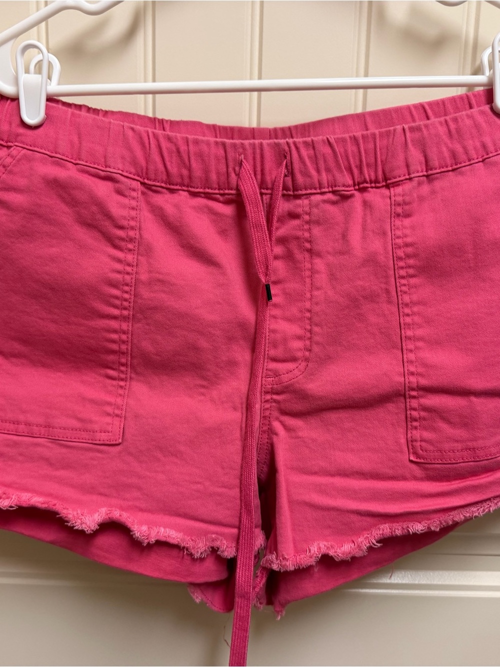 YMI Hot Pink Drawstring Frayed-Hem Athletic Shorts